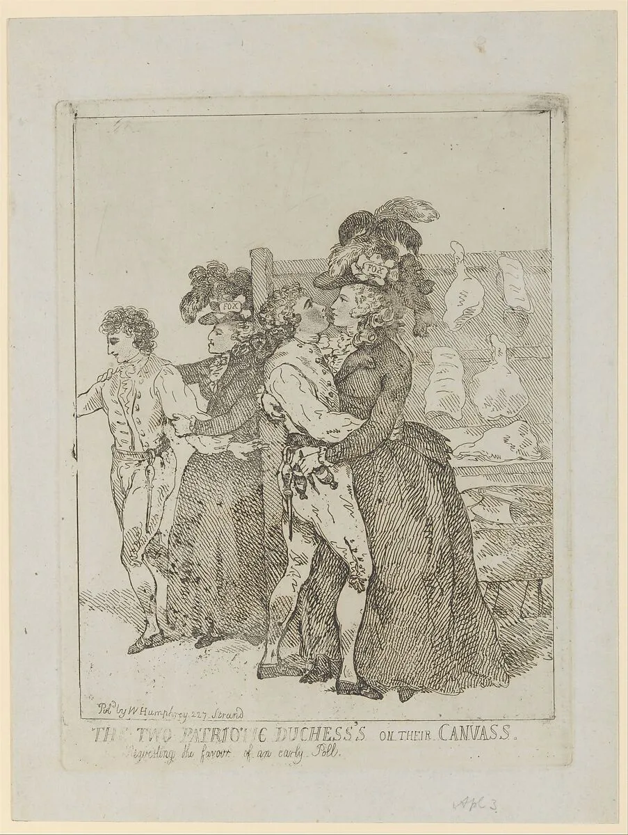 The Two Patriotic Duchesses on Their Canvass — Thomas Rowlandson|William Humphrey|Georgiana, Duchess of Devonshire