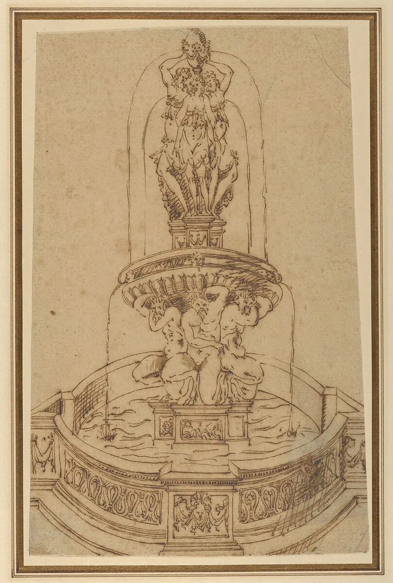 Design for a Fountain with the Three Graces — Jacques Androuet Du Cerceau|Christoph Jamnitzer|Guglielmo della Porta|Germain Pilon