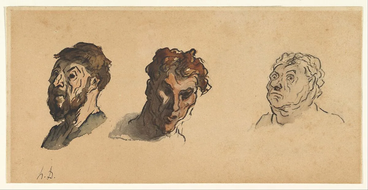 Three Male Heads — Honoré Daumier