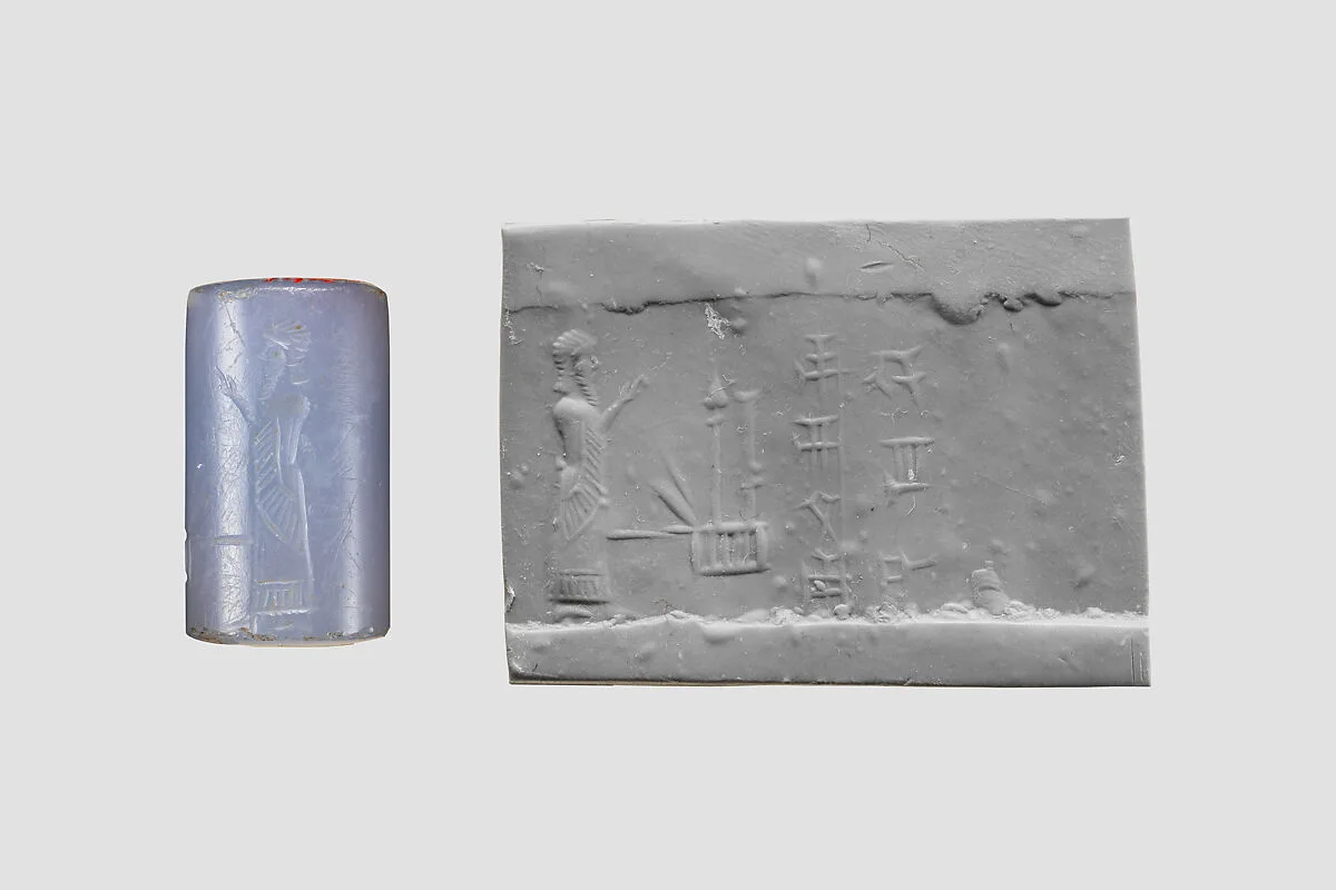 Cylinder seal with cultic scene — Unknown