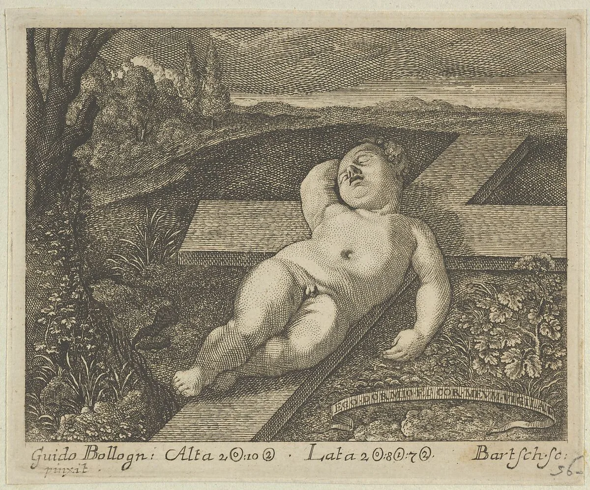 The Christ Child sleeping on a cross in a landscape, after Reni — Guido Reni|Johann Gottfried Bartsch