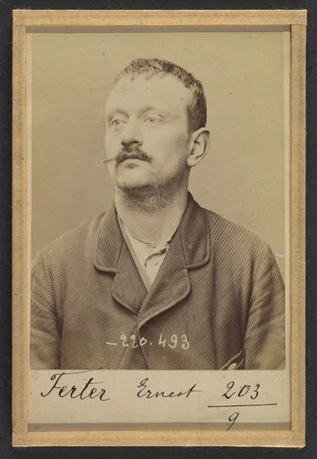 Ferter. Ernest, Charles. 31 ans, né le 23/10/62 à Melun (Seine & Marne). Fumiste. Anarchiste. 2/7/94.