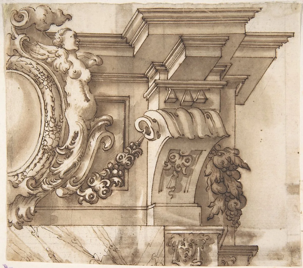 Design for an Overdoor Decoration (?) (recto); Part of a Doorway (verso) — Anonymous, Italian, Bolognese, 18th century