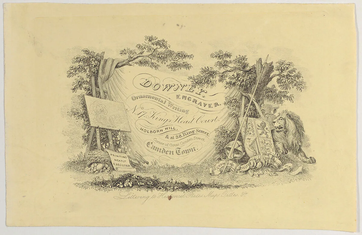 Trade Card for Downey, engraver — Anonymous, British, 19th century