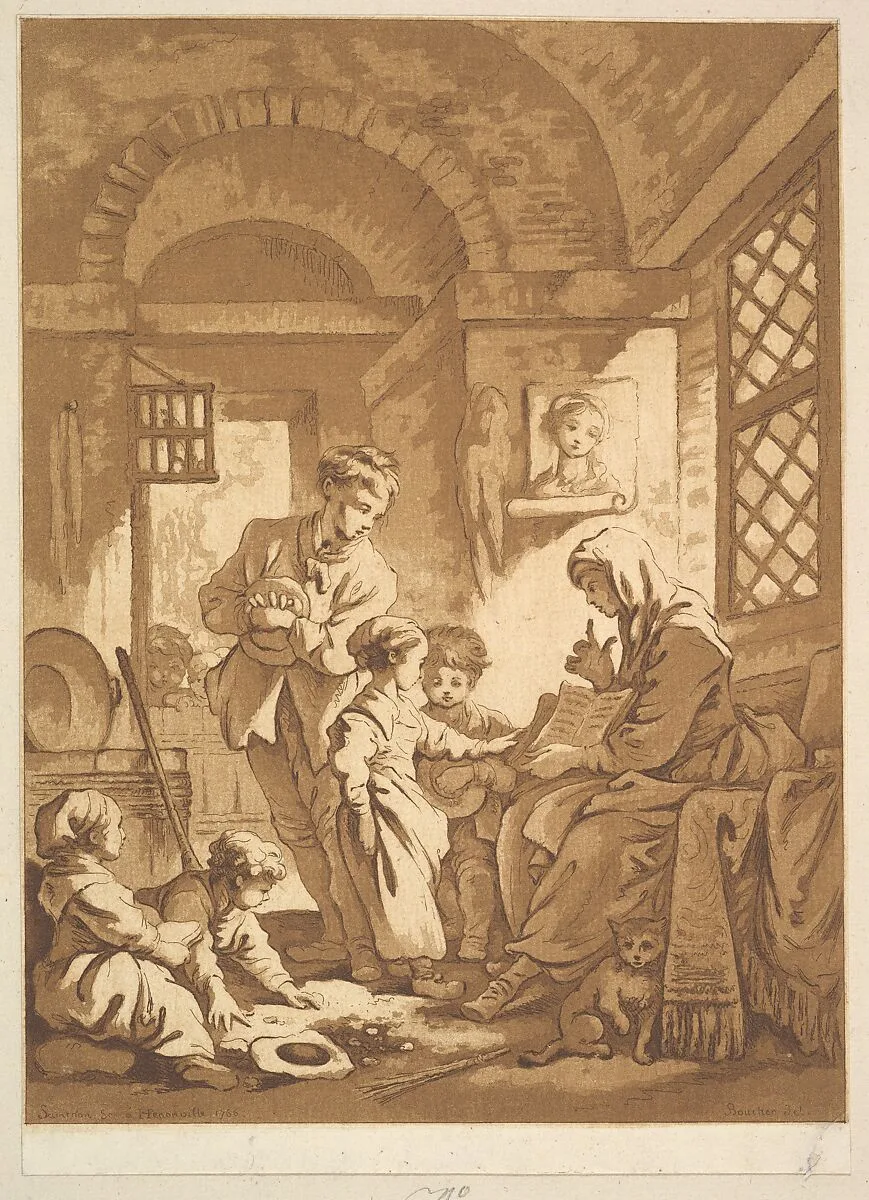 Two Women with Children — Jean Claude Richard, Abbé de Saint-Non|François Boucher