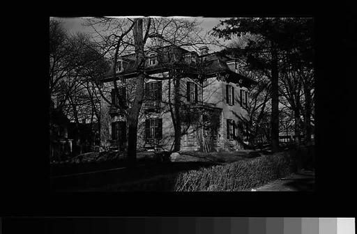 [Second Empire House with Mansard Roof, From Behind Tree]