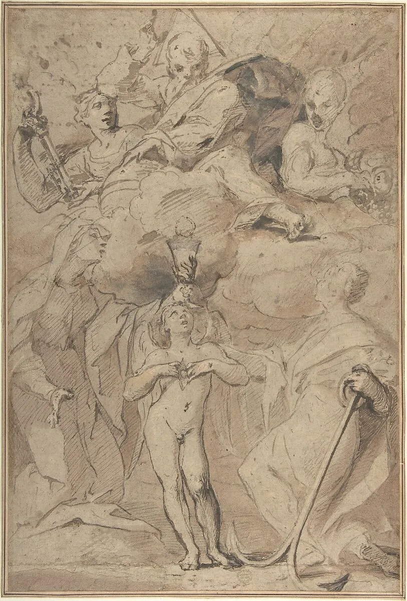 Allegory of Religion (God the Father above, Faith, Hope, and Charity below) — Ludovico Lana