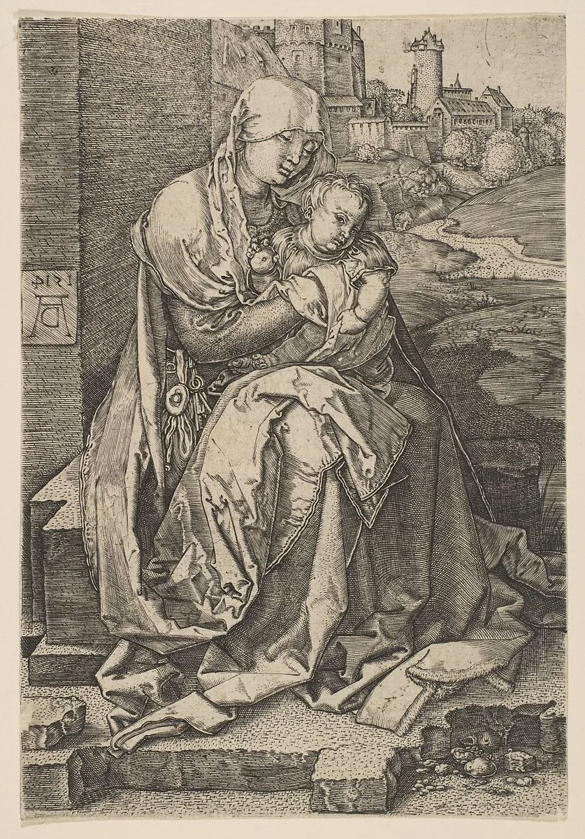 Virgin and Child Seated by the Wall (reverse copy) — Albrecht Dürer