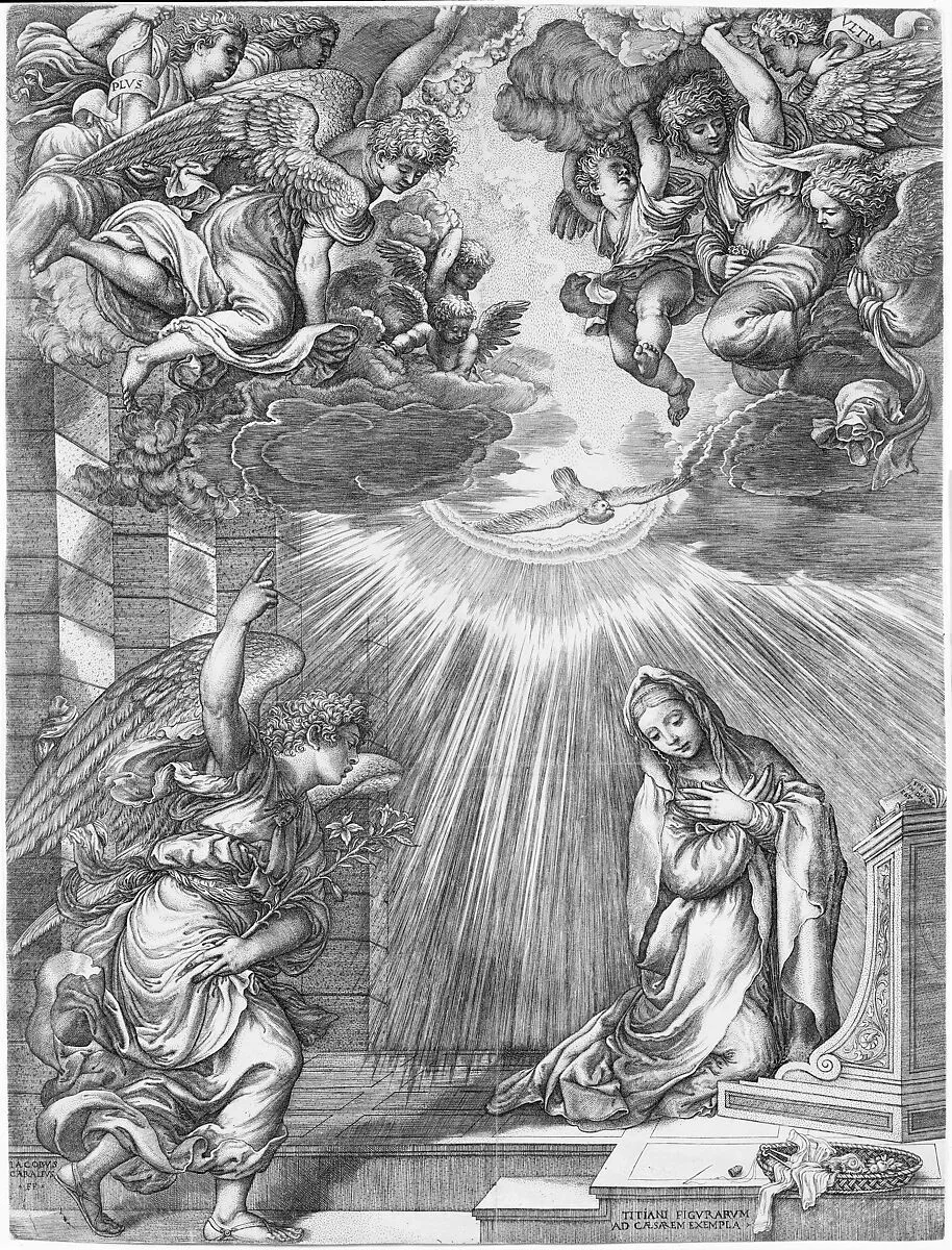 The Annunciation — Giovanni Jacopo Caraglio|Titian (Tiziano Vecellio)