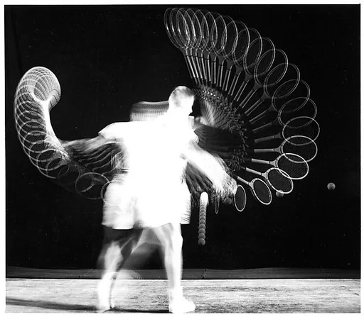 [Stroboscopic Study of Man Hitting Tennis Ball]