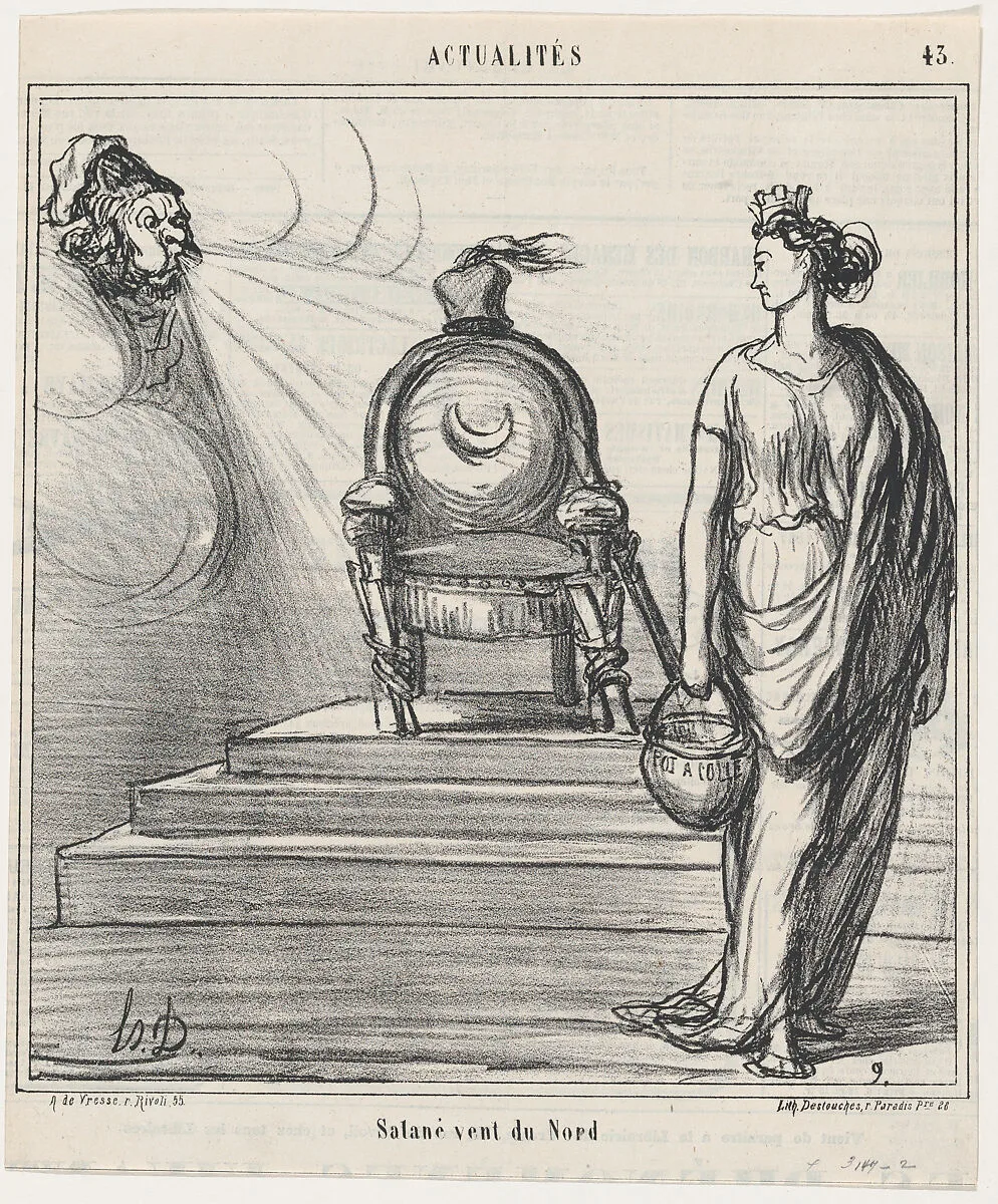 Devilish north wind!, from 'News of the day,' published in Le Charivari, March 3, 1868 — Destouches|Honoré Daumier|Arnaud de Vresse