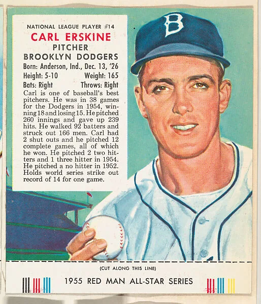 Carl Erskine, from the Major League Baseball series (T235), issued by Red Man Chewing Tobacco — Red Man Chewing Tobacco