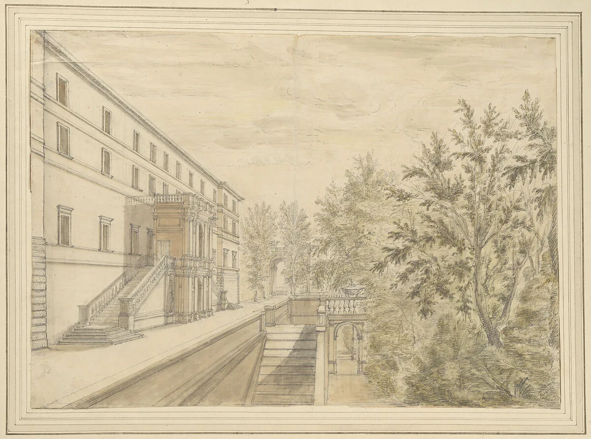 View of the Garden Terrace of the Villa d'Este at Tivoli — Israel Silvestre