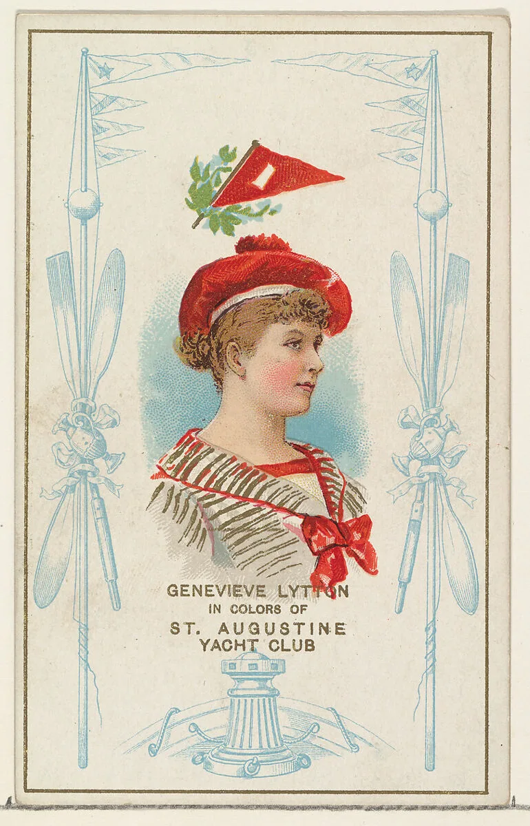 Genevieve Lytton in Colors of St. Augustine Yacht Club, from the Yacht Colors of the World series (N140) issued by Duke Sons & Co. to promote Honest Long Cut Tobacco — W. Duke, Sons & Co.