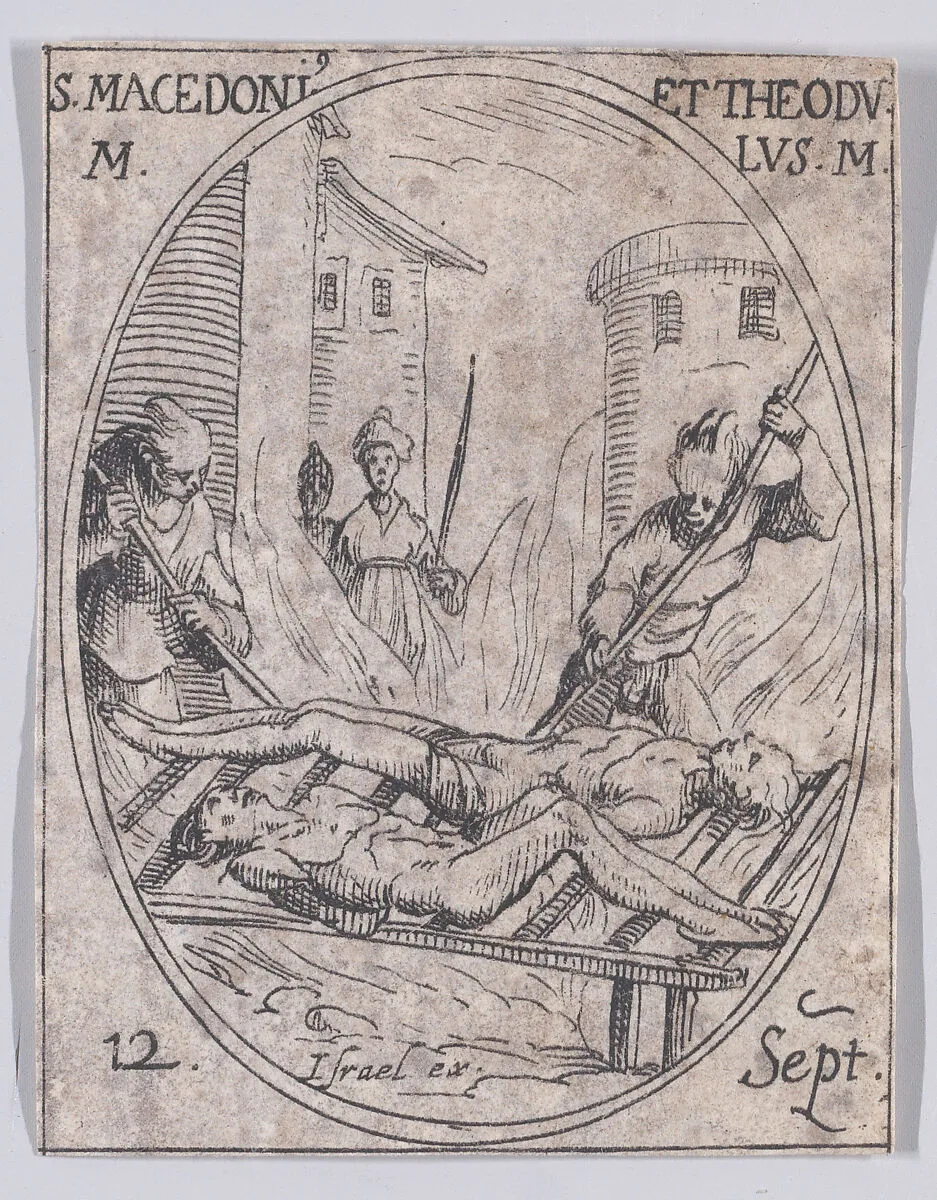 S. Macédonius et S. Théodule (St. Macedonius and St. Theodolus), September 12th, from "Les Images De Tous Les Saincts et Saintes de L'Année" (Images of All of the Saints and Religious Events of the Year) — Jacques Callot|Israël Henriet