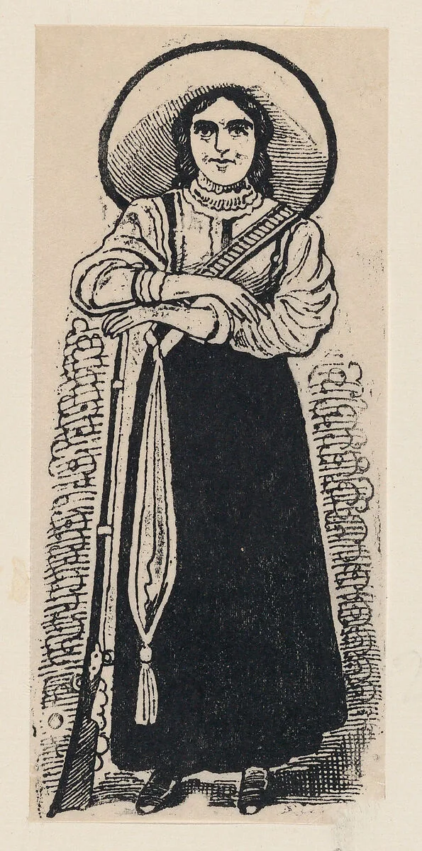 A female soldier standing — José Guadalupe Posada