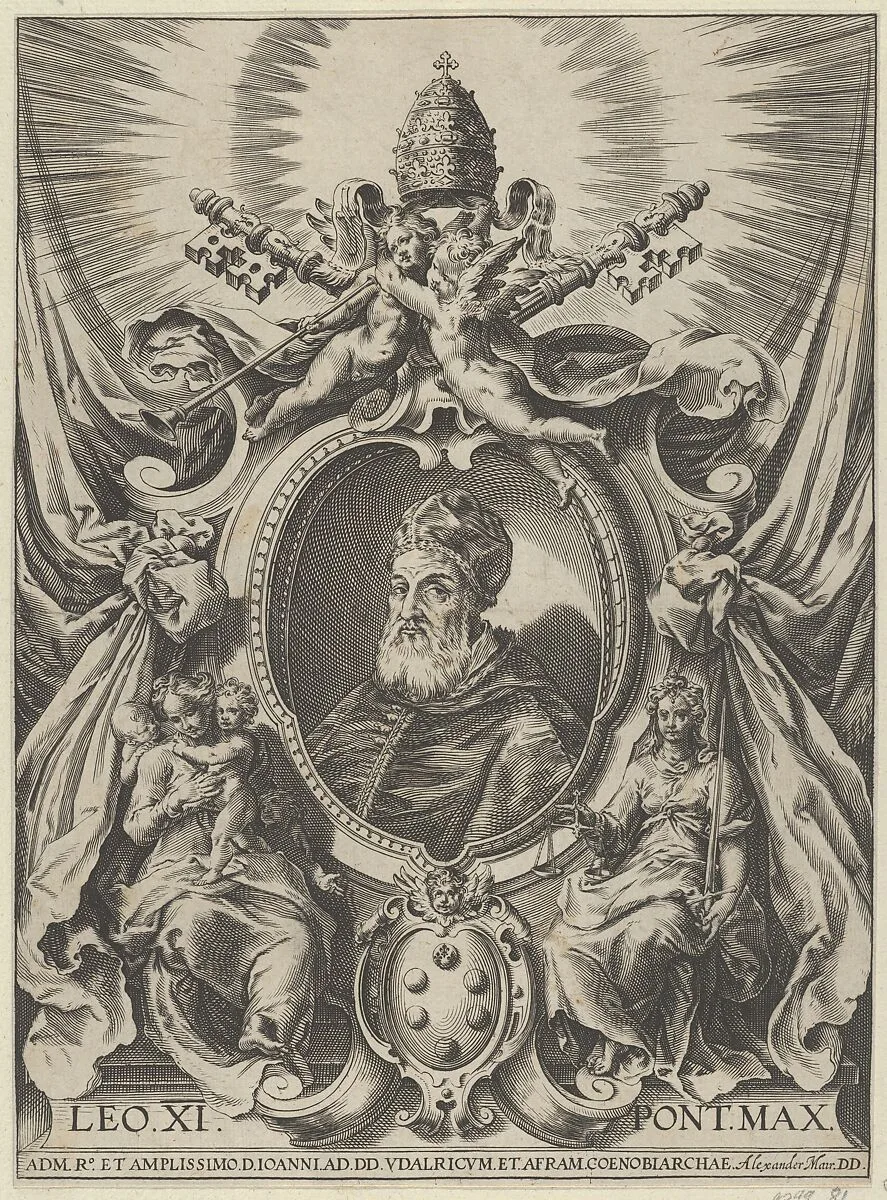 Portrait of Pope Leo X in a decorative border — Cherubino Alberti (Zaccaria Mattia)|Alexander Mair
