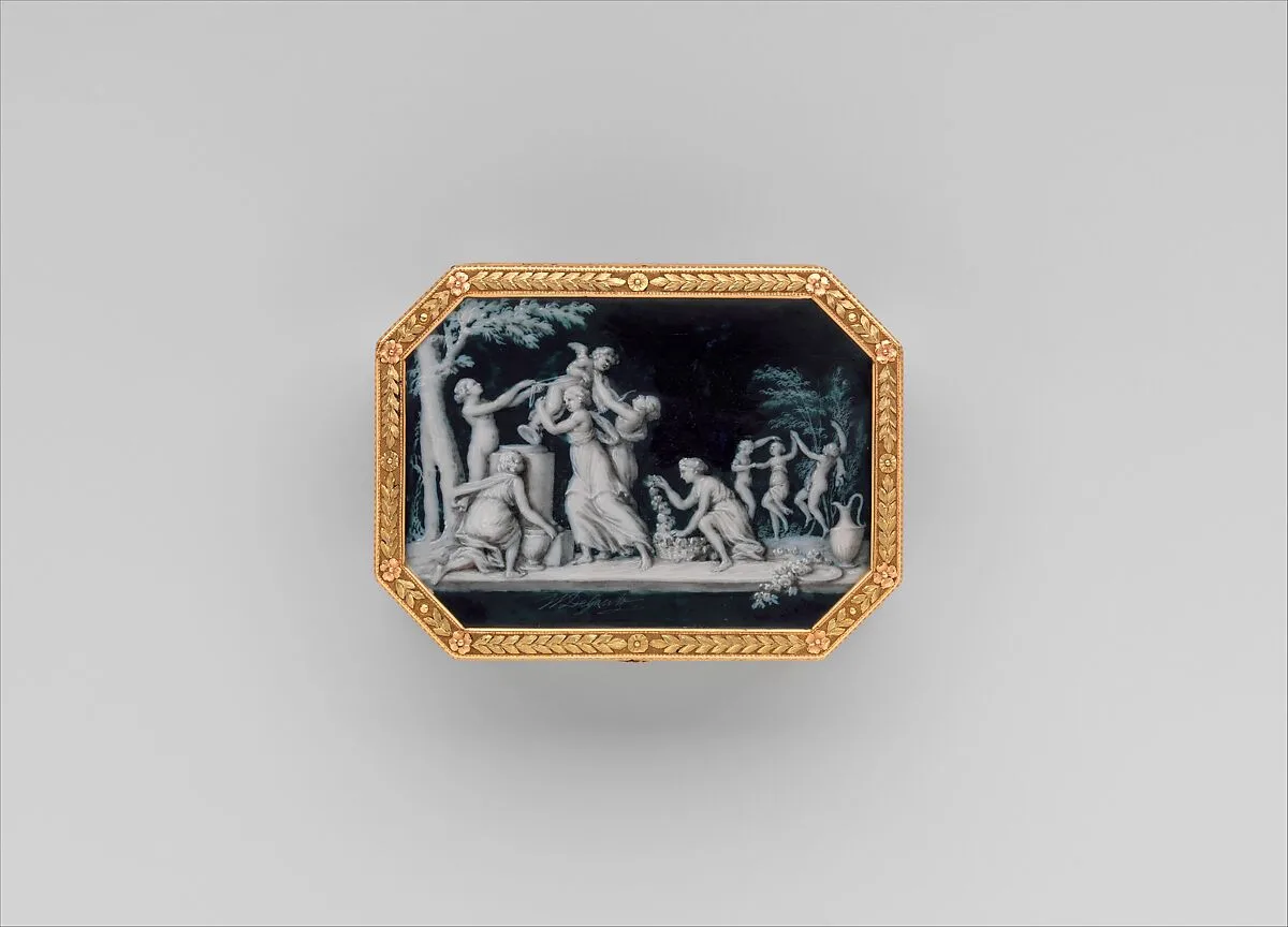 Snuffbox with miniatures representing the Diversions of Love and dancing figure — Jacques Joseph de Gault