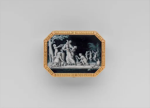 Snuffbox with miniatures representing the Diversions of Love and dancing figure