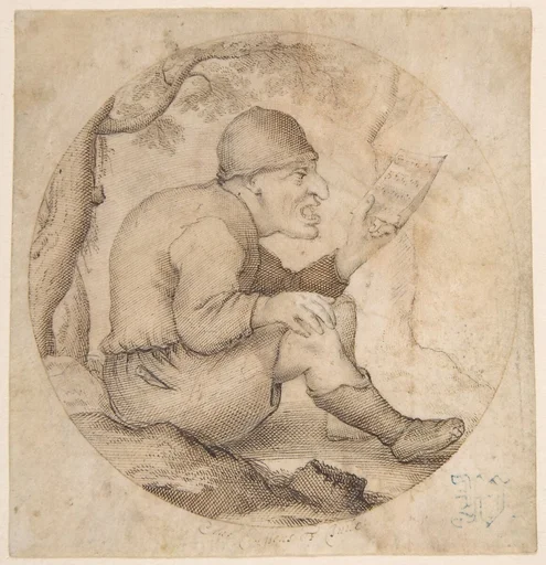 Seated Old Man Facing Right, Singing and Holding Music