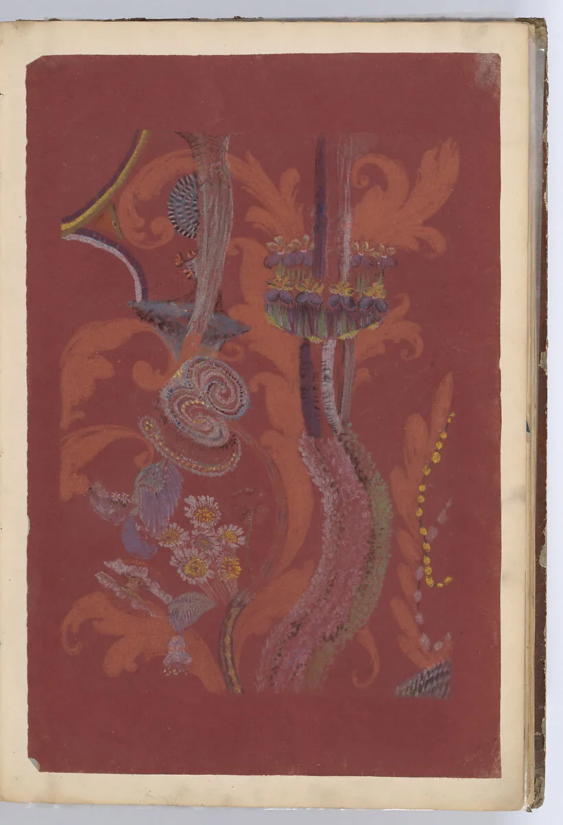 Scrapbook with Textile Designs on Colored Papers — Anonymous, French, 19th century