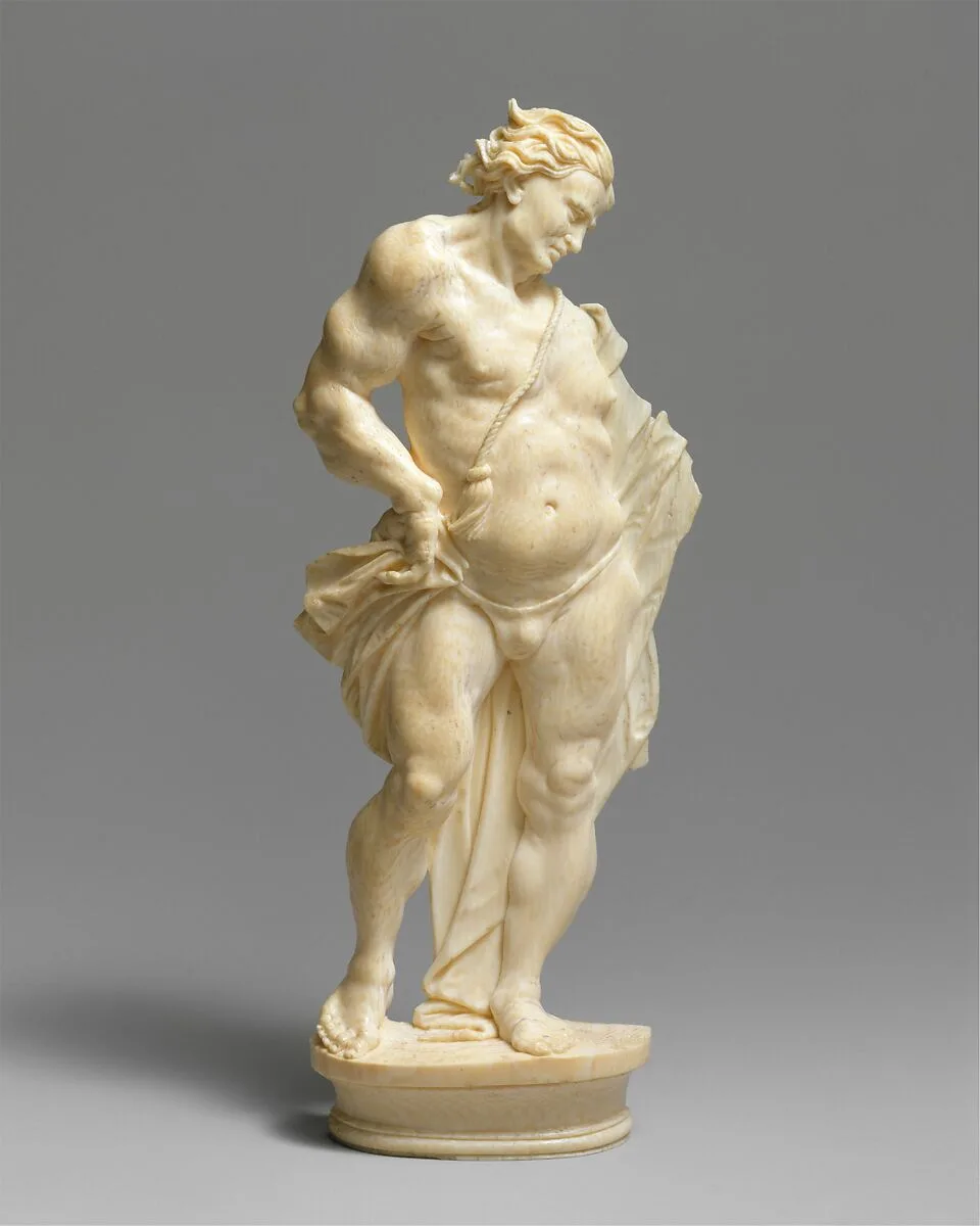 Standing man representing a statue — Master of the Martyrdom of St. Sebastian