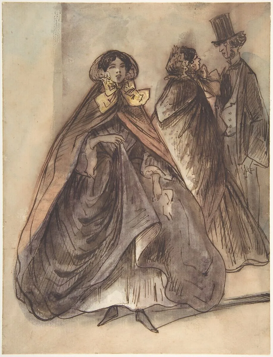 Two Women and a Man with a Top Hat and a Monocle — Constantin Guys