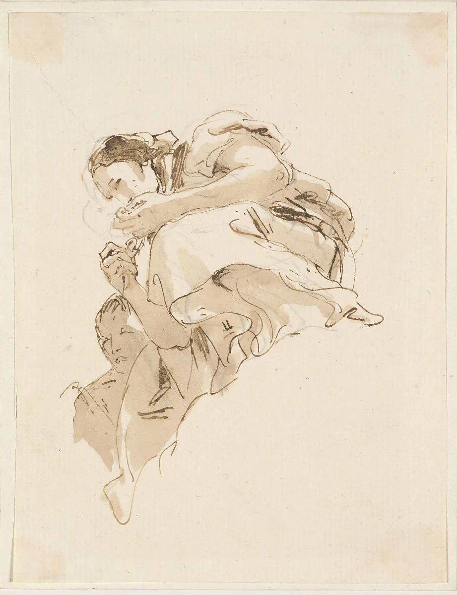 Crouching Woman with a Boy Behind Her — Giovanni Battista Tiepolo