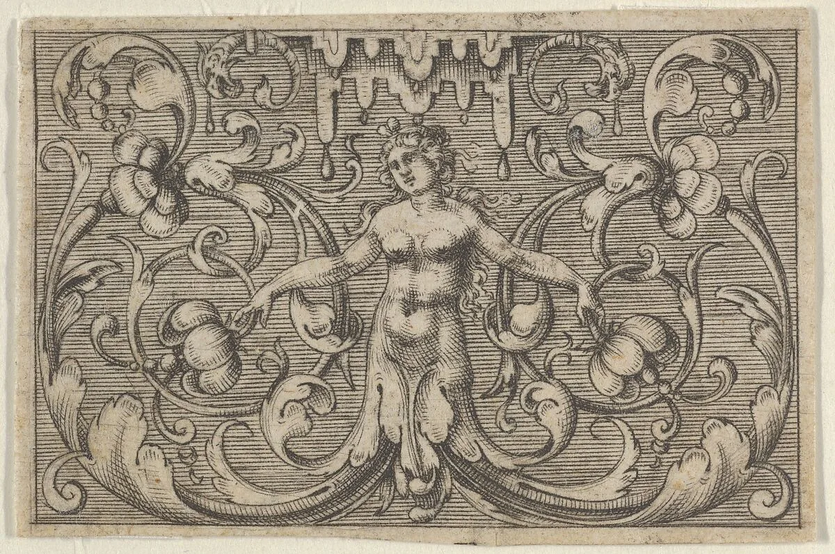 Horizontal Panel with a Female Figure with Leaves as Legs, from Varii Generis Opera Aurifabris Necessaria — Paul Birckenhultz