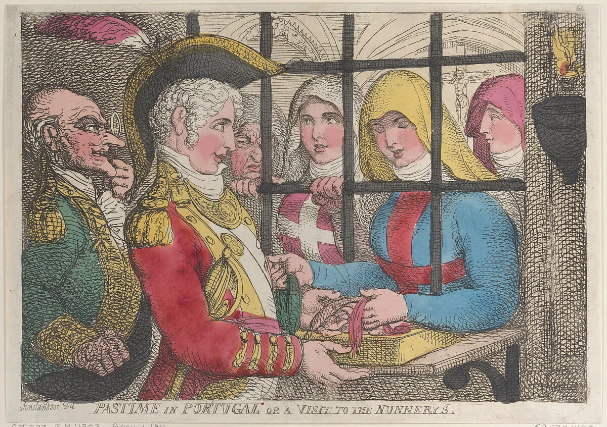 Pastime in Portugal or a Visit to the Nunnerys — Thomas Tegg|Thomas Rowlandson