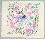 Textile Design of a Garden with An Umbrella on a Table and Six Chairs — Marcel Vertès