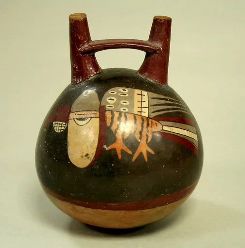Double Spout and Bridge Bottle with Birds