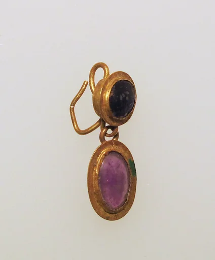 Earring-hook type with amethyst and paste settings