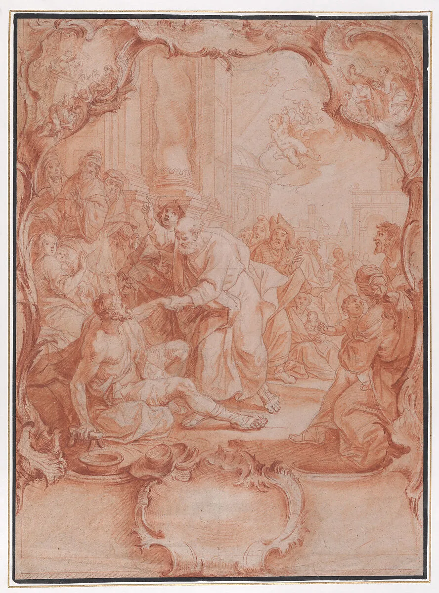 Scene with Saint Peter Healing the Lame in a Rocaille Cartouche — Johann Lorenz Haid