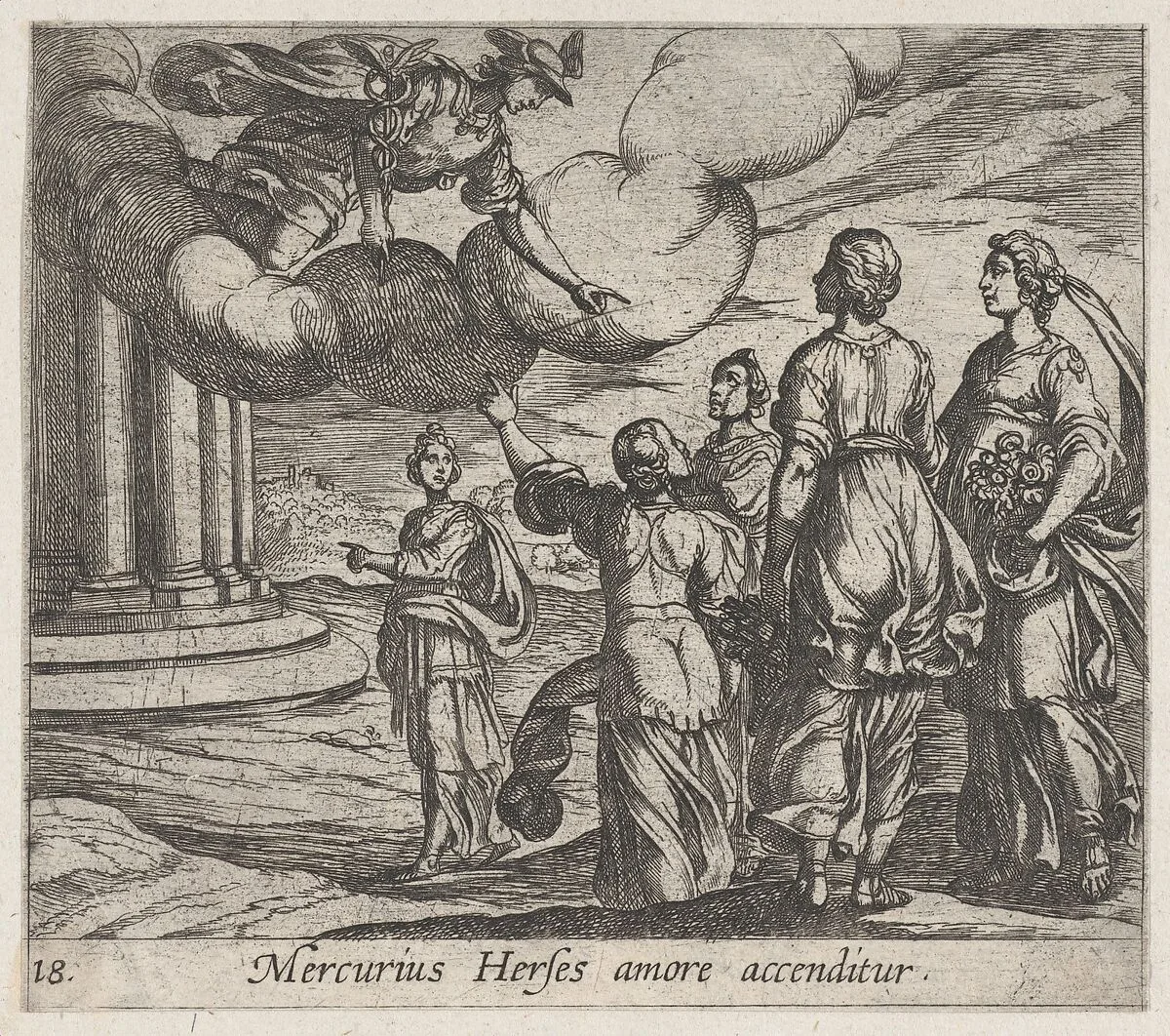 Plate 18: Mercury Falling in love with Herse (Mercurius Herses amore accenditur), from Ovid's 'Metamorphoses' — Antonio Tempesta