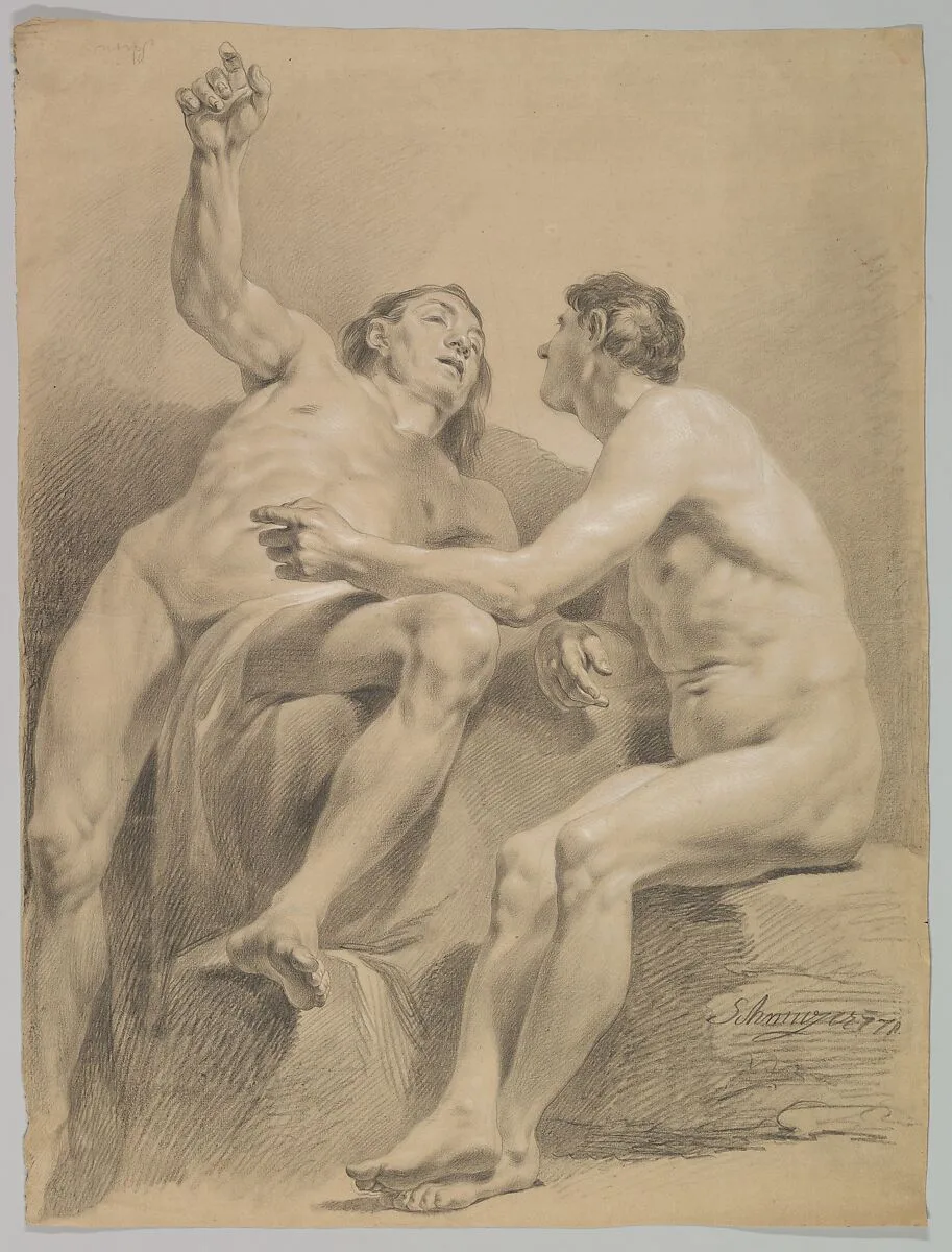 Two Male Nudes, One Seated and One Semi-reclining — Jakob Matthias Schmutzer