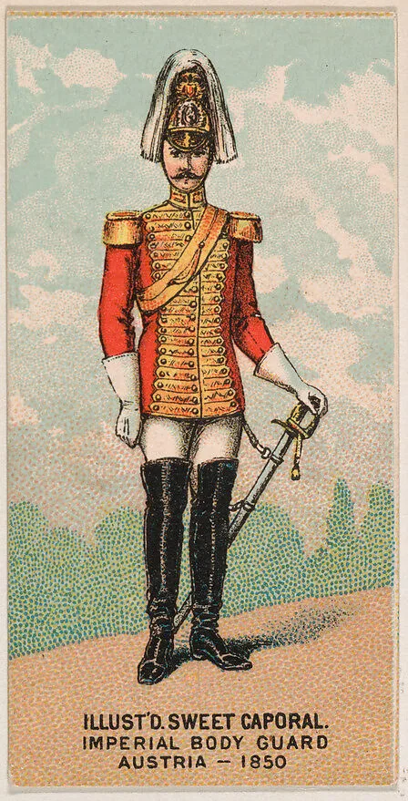 Imperial Body Guard, Austria, 1850, from the Military Series (N224) issued by Kinney Tobacco Company to promote Sweet Caporal Cigarettes — Kinney Brothers Tobacco Company