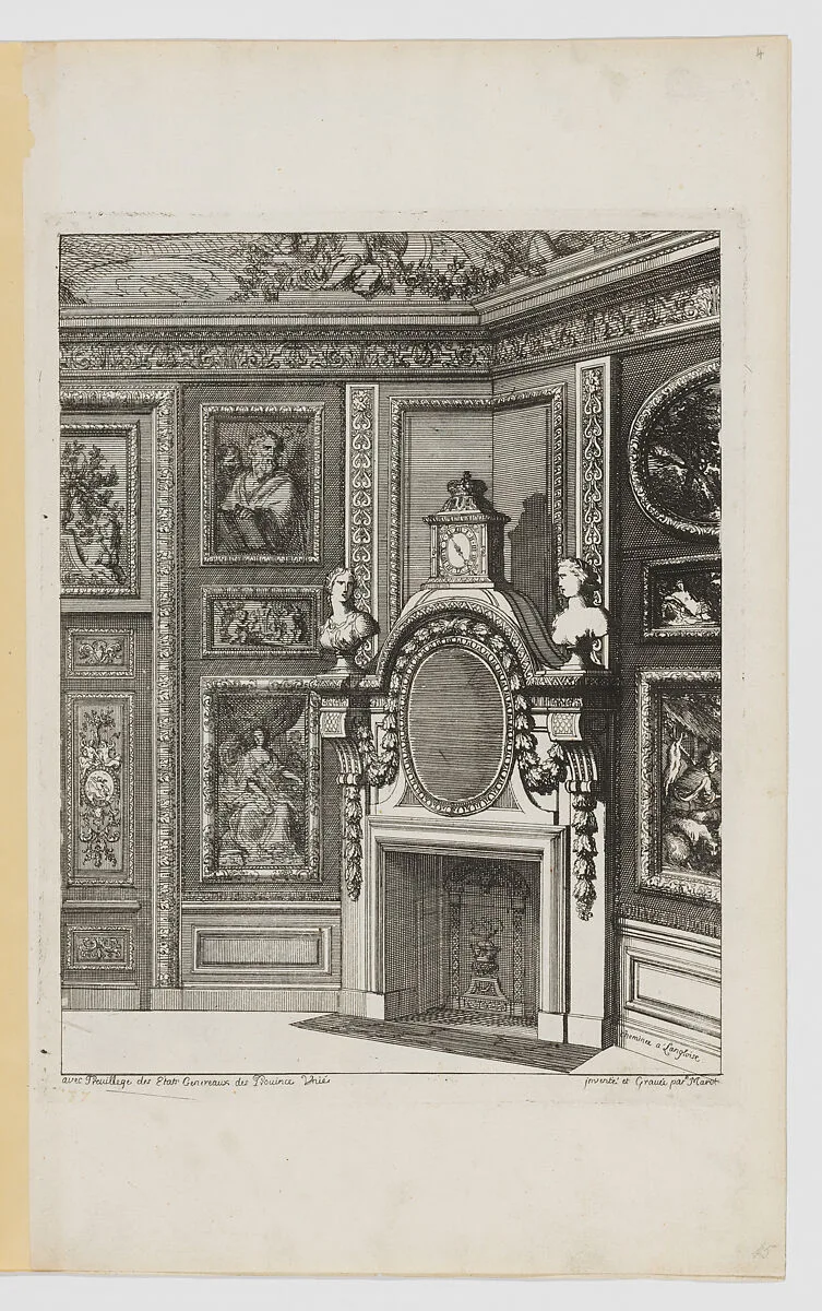Chimney-Piece Set in the Corner of a Room, from Nouvelles Cheminées Faittes en Plusieur en Droits de la Hollande et Autres Prouinces, part of Œuvres du Sr. D. Marot — Daniel Marot the Elder|Pierre Husson