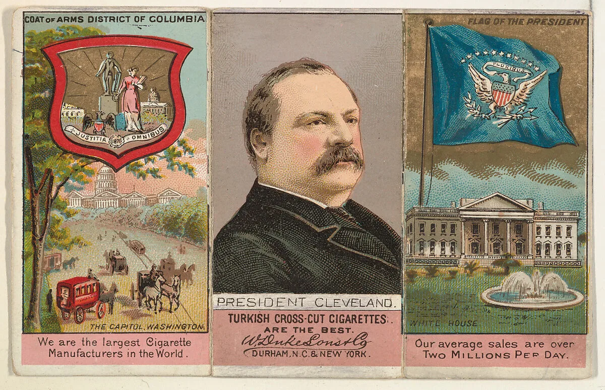 President Cleveland, District of Columbia, from "Governors, Arms, Etc." series (N133-1), issued by Duke Sons & Co. — W. Duke, Sons & Co.