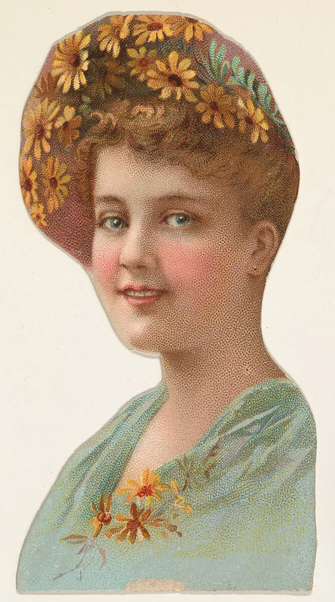 Actress wearing hat decorated with daisies, from Stars of the Stage, Fourth Series (N132) issued by Duke Sons & Co. to promote Honest Long Cut Tobacco — American Tobacco Company|W. Duke, Sons & Co.