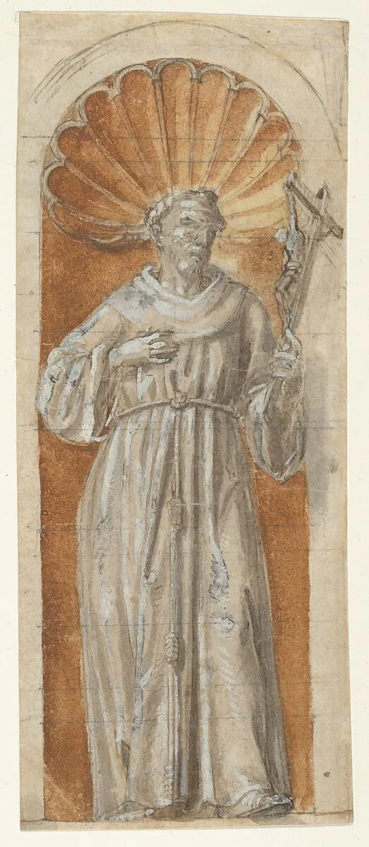Standing Franciscan Saint in a Niche — Anonymous, Italian, Roman-Bolognese, 17th century
