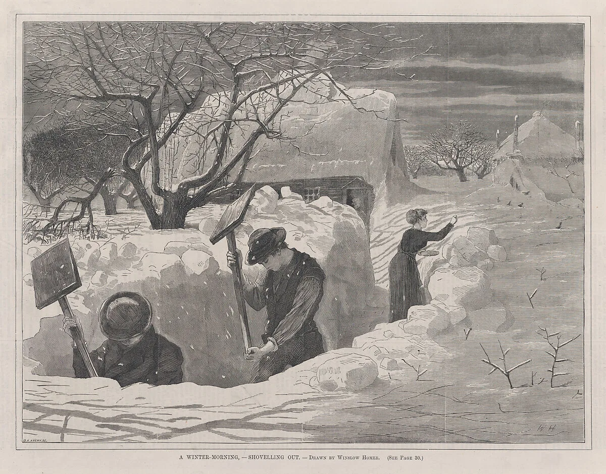 A Winter Morning – Shovelling Out (Every Saturday, Vol. II, New Series) — Winslow Homer|G. A. Avery|Fields, Osgood & Co.