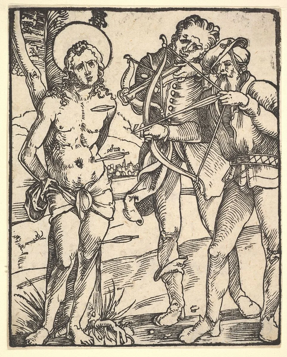 Martyrdom of St. Sebastian with Two Crossbow Men — Hans Baldung (called Hans Baldung Grien)