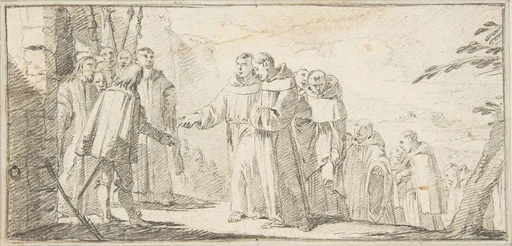 Illustration for a Book: Reception of Monks at a City Gate