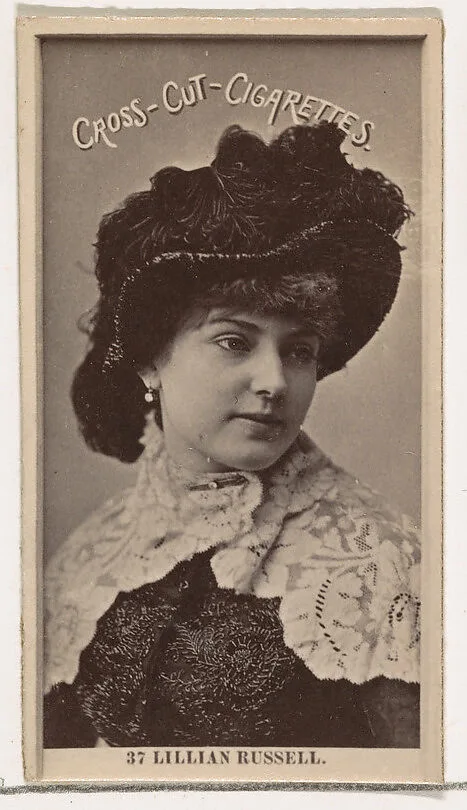Card Number 37, Lillian Russell, from the Actors and Actresses series (N145-2) issued by Duke Sons & Co. to promote Cross Cut Cigarettes — W. Duke, Sons & Co.