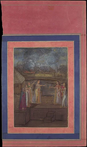 "Fireworks on the Night of Shab-i Barat Feast", Folio from the Davis Album