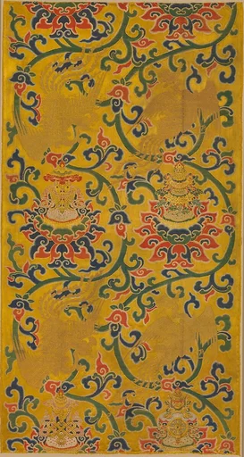 明早期  纏枝蓮托八寳鳳鳥紋妝花緞|Textile panel with phoenixes and lotuses holding the Eight Buddhist Treasures