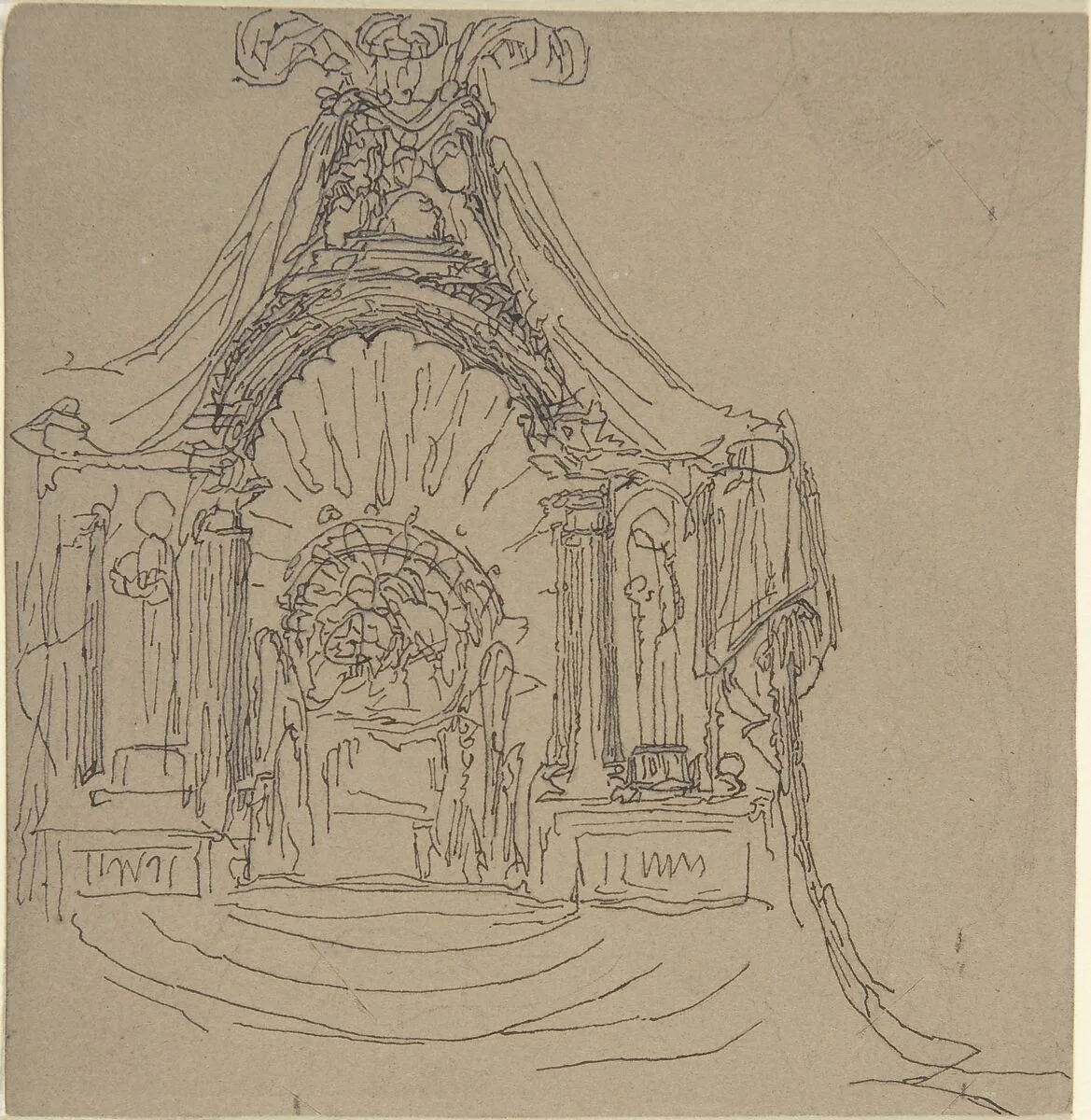 Design for a Throne (recto); Recumbent Figure (verso) — William Pitts