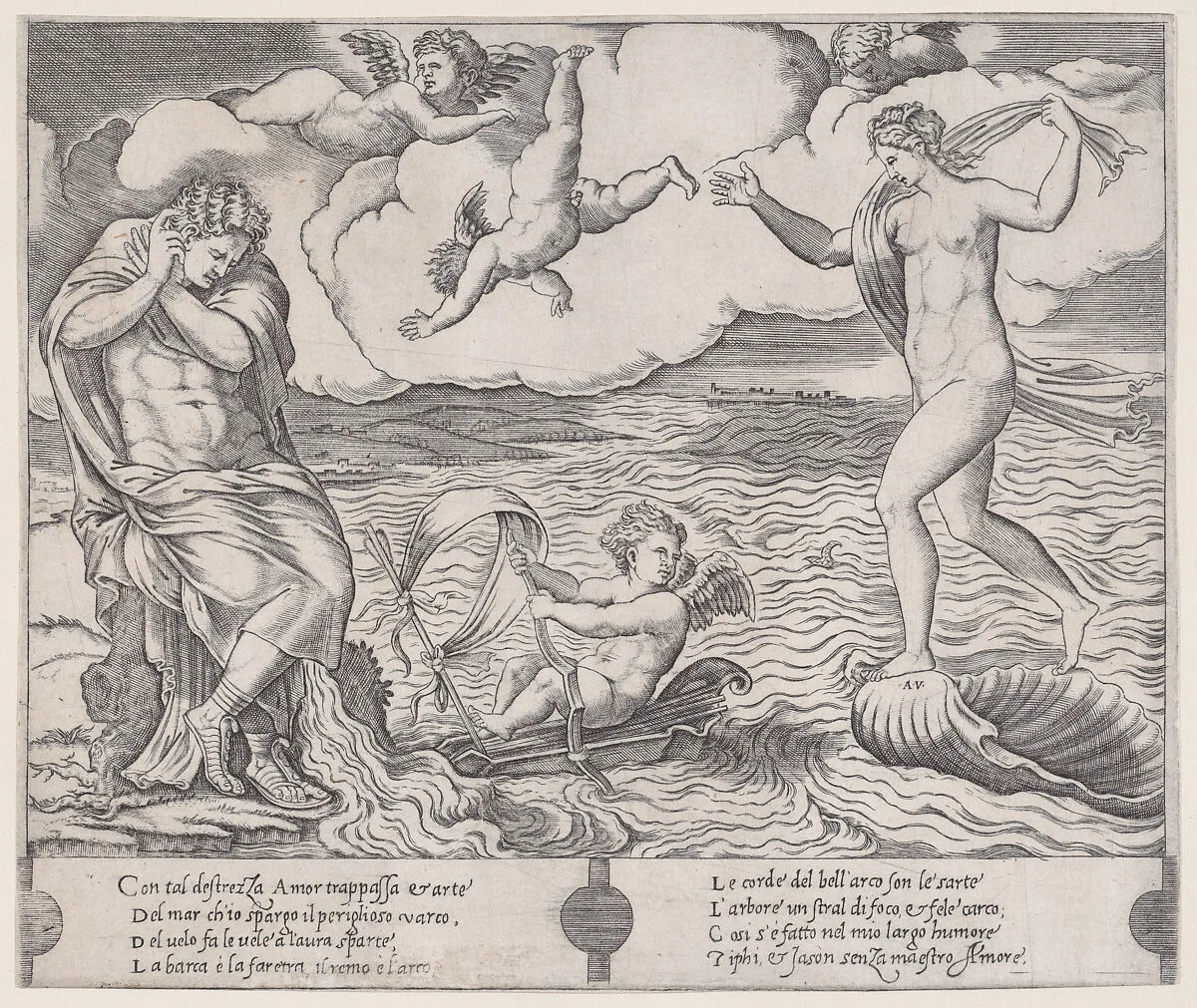 Eros in the Sea — Agostino Veneziano (Agostino dei Musi)|Raphael (Raffaello Sanzio or Santi)