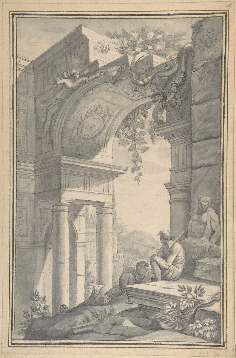 A Shepherd under a Ruined Arch with the Farnese Hercules — Johannes Antiquus